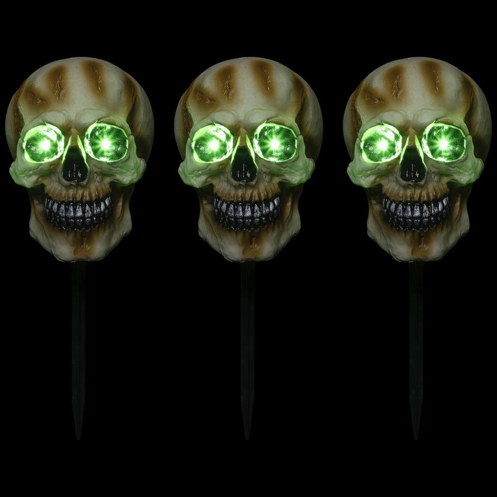 Northlight LED Lighted Skeleton Head Halloween Outdoor Pathway Markers with Sound - 15" - Set of 3