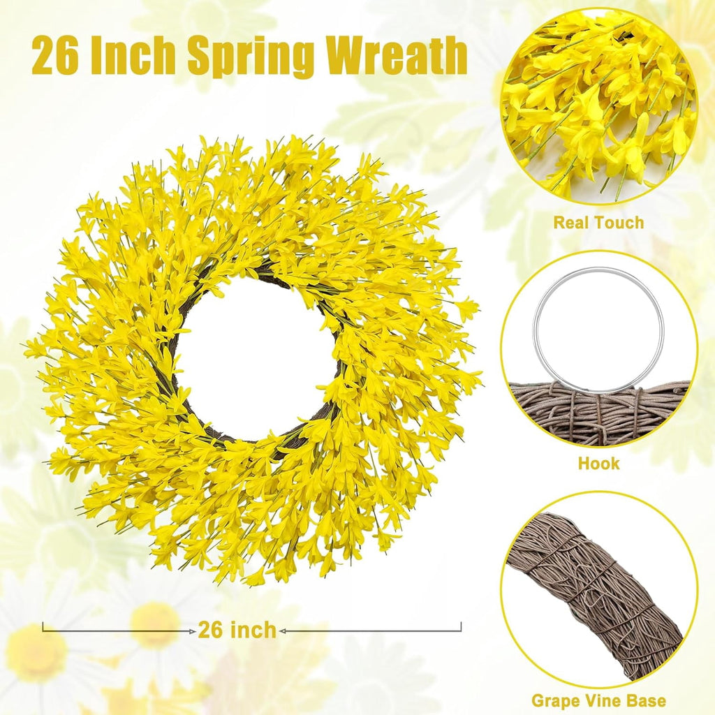 26 Inch Realistic Fall Wreaths for Front Door Outside Autumn Wreath Outdoor Indoors Fall Decorations for Home Thanksgiving Halloween Holiday Decorations Clearance for Wall Porch Door (Wine Red)