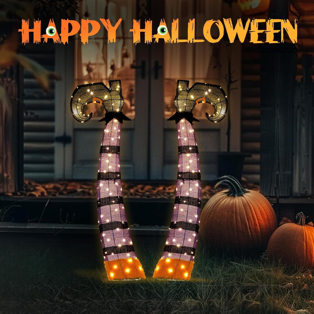 VINGLI 4FT Scary Lighted Halloween Decorations Outdoor, Pop Up Halloween Ghost Decorations, Light Up Ghost Decor with Pre-lit 135 LEDs, Cute Broom, Black Hat for Porch Yard Lawn Patio