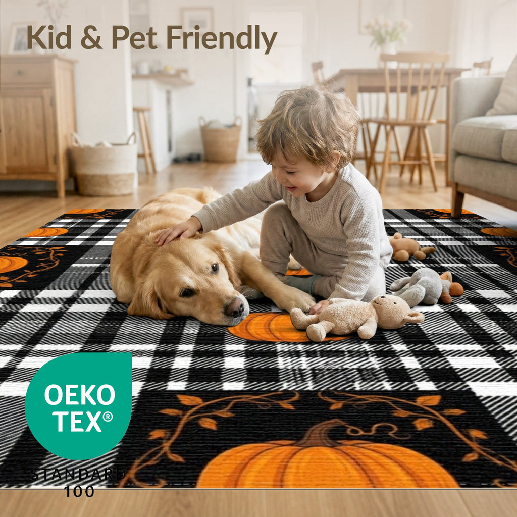ODIKA Halloween Spooky Pumpkin Phantom Striped Entrance Door Doormat for Playroom, Bedroom, Reading Nook, Pet Friendly & Kids Safe Play