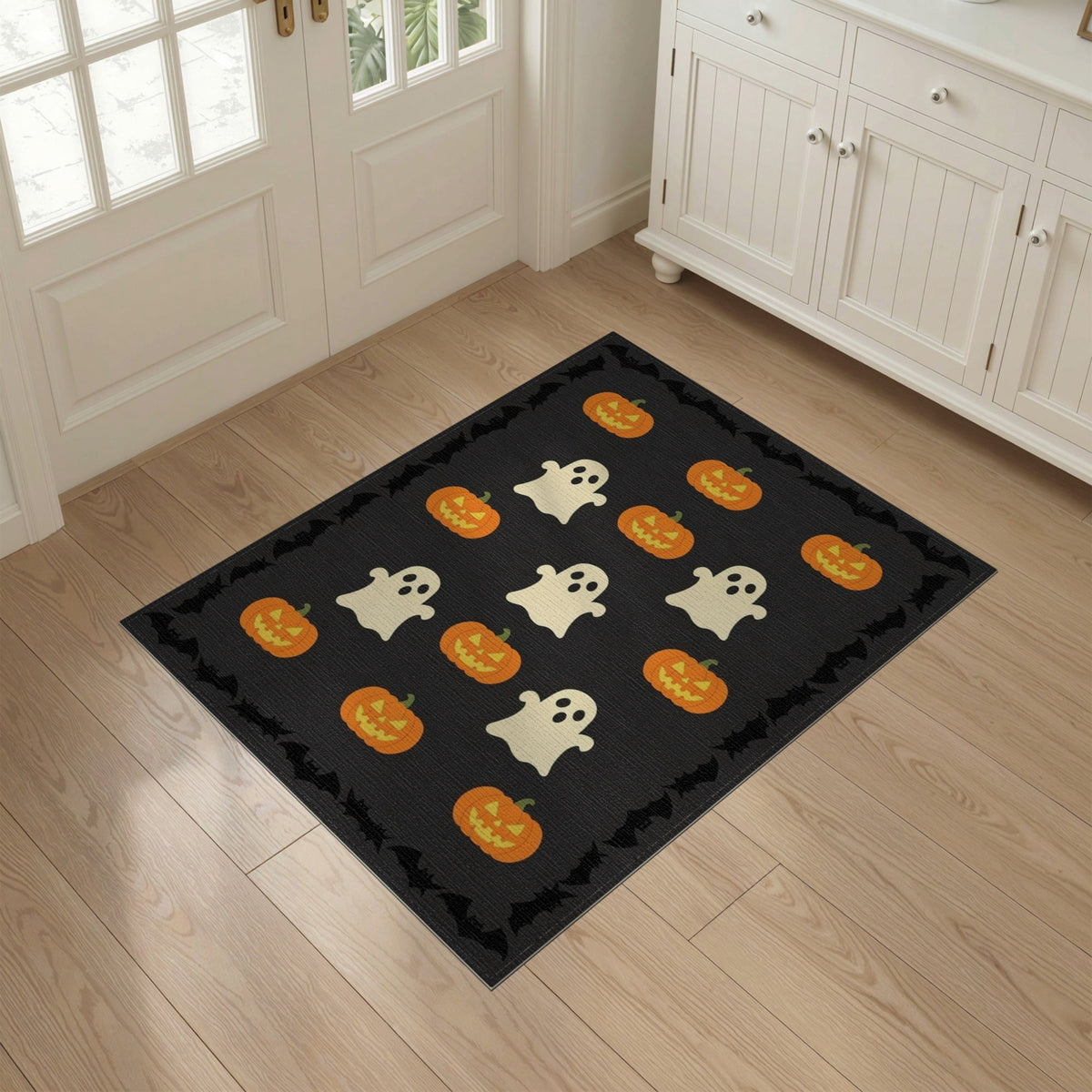 ODIKA 8'x10' Washable Area Rug Halloween Harvest Spirits Grinning Lantern Entrance Doormat Door for Living Room, Under Sectional, Family , Durable, Non-Slip