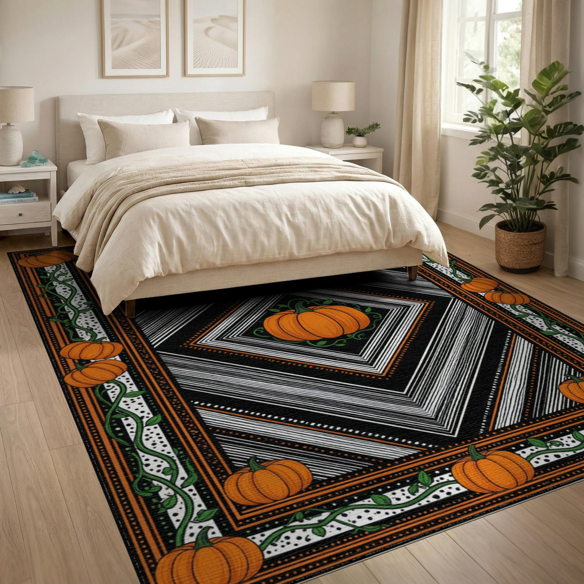 ODIKA Halloween Spooky Pumpkin Phantom Striped Entrance Door Doormat for Playroom, Bedroom, Reading Nook, Pet Friendly & Kids Safe Play