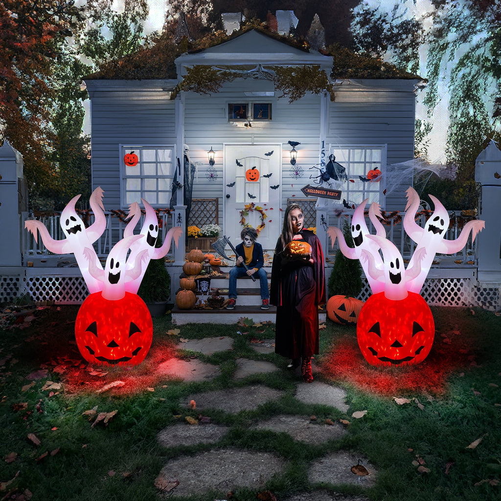 5.9ft Halloween Inflatable Pumpkin Ghost with LED Lights Scary Blow Up Yard Decor 1 Pack Set