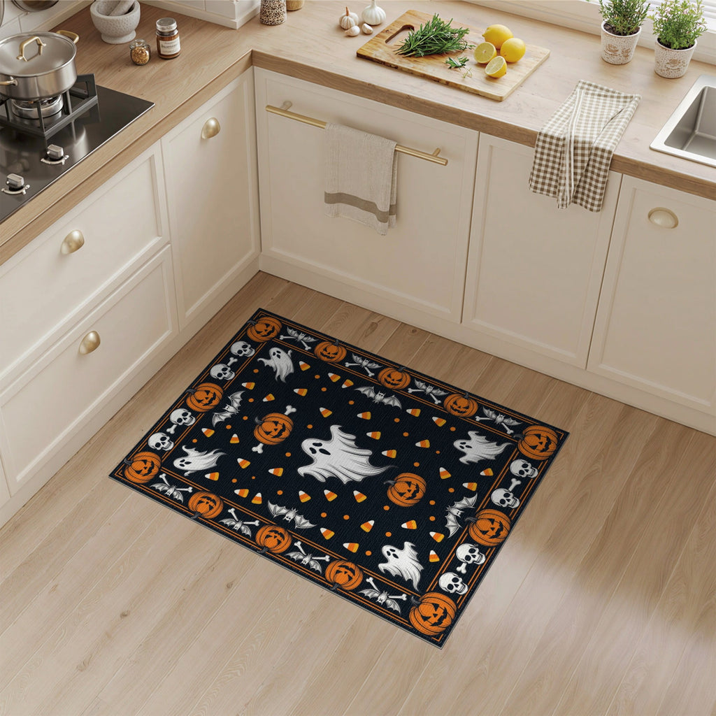 ODIKA Halloween October Phantom Gourd Flying Creature Fiber Doormat Stain Resistant Low Profile for Dorm Room, Small Living Apartment