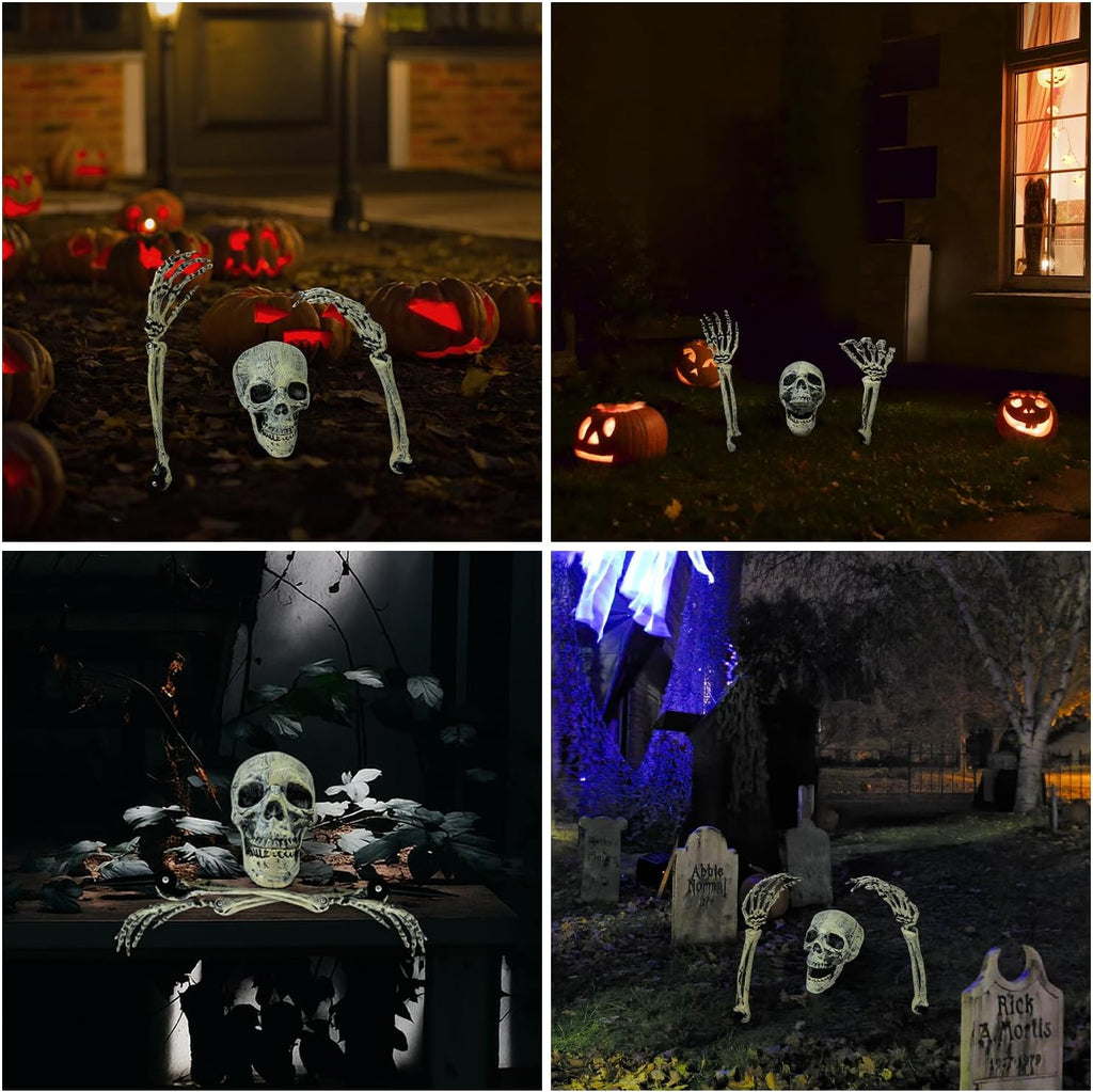 2 Pack Halloween Outdoor Skeleton Decorations,Realistic Skeleton Groundbreaker Stakes with Skull and Arms for Yard,Lawn,Graveyard,Cemetery,Garden,Scary Spooky Haunted House Props,Party Decor Supplies
