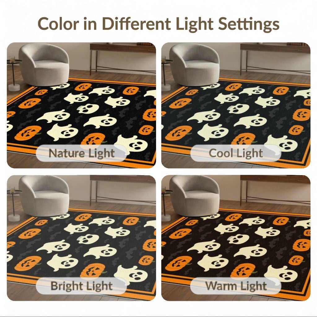 ODIKA 8'x10' Washable Area Rug Halloween Harvest Spirits Grinning Lantern Entrance Doormat Door for Living Room, Under Sectional, Family , Durable, Non-Slip