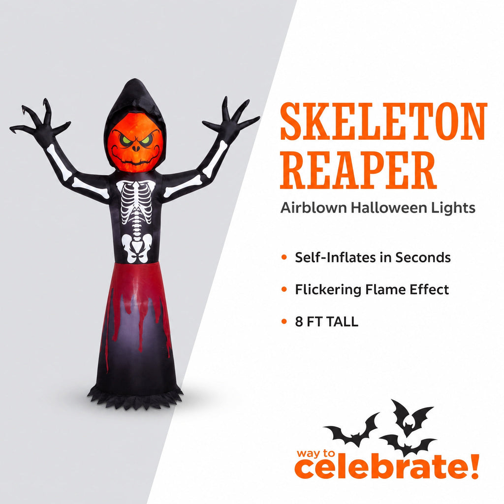 Skeleton Reaper Airblown Yard Inflatable, Multicolor, 8', Halloween by Way To Celebrate