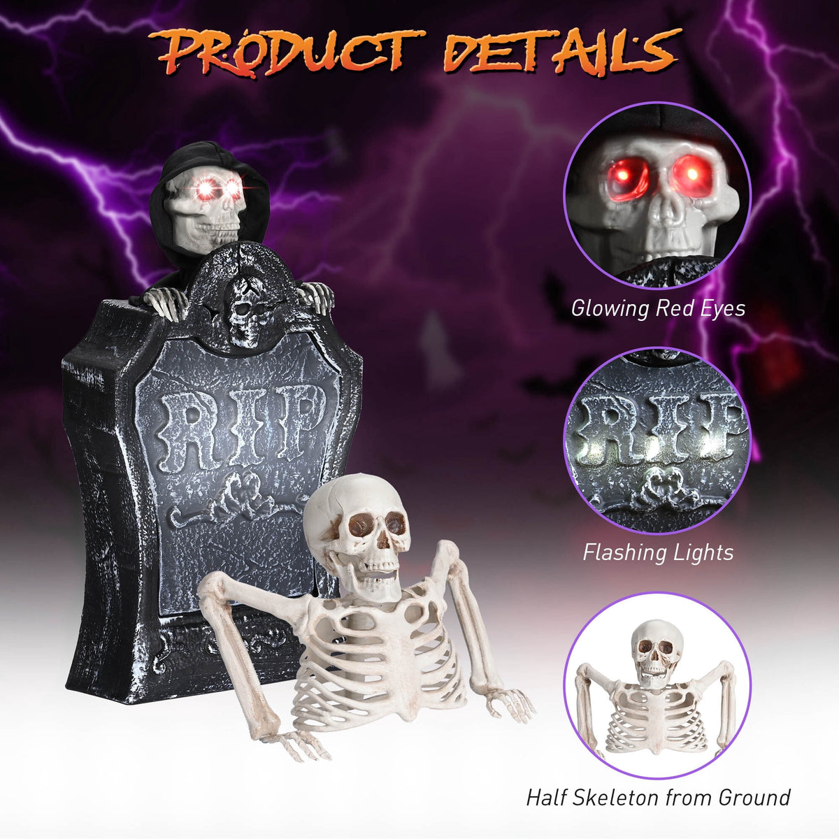 Yescom 15" Animated Halloween Tombstone & Half Skeleton with 8" Crawling Baby Zombie 2026