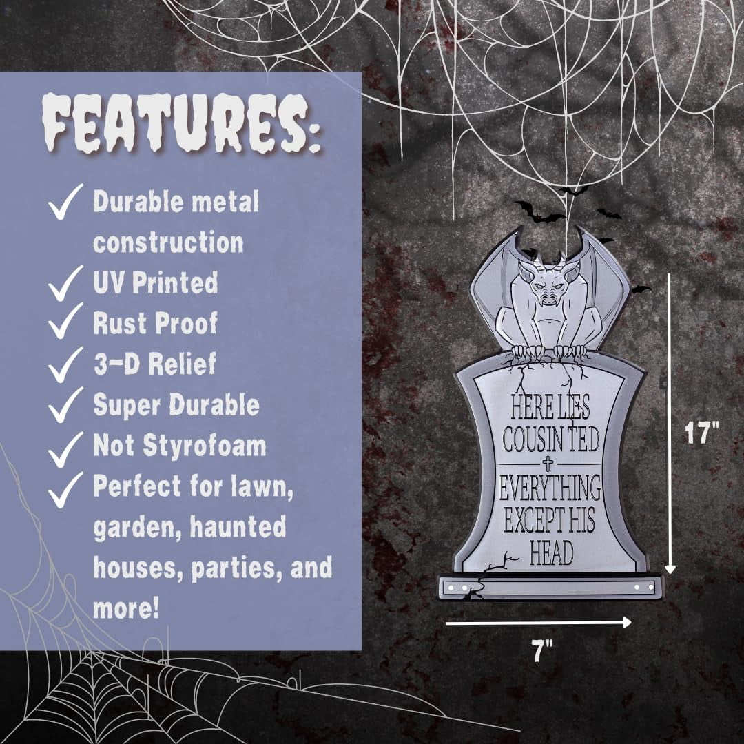 3-D Metal Halloween Ghost Cemetery 17" Tombstones - Set of 6 with Stakes, Metal Outdoor Yard Decoration with Stakes, for Haunted House and Graveyard