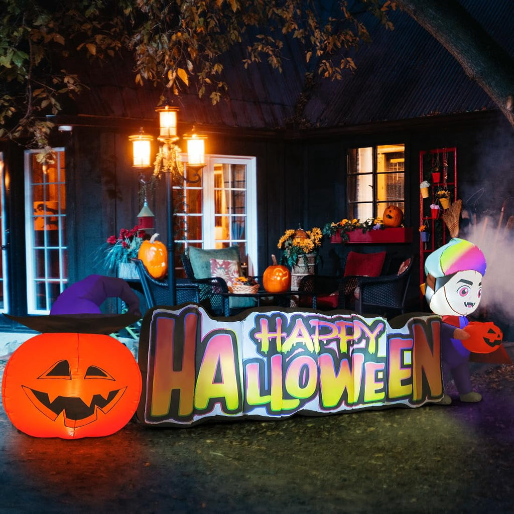 GOOSH Halloween Inflatables 11.5 FT Long Vampire With Pumpkin, Outdoor Halloween Inflatables Halloween Blow Ups with LED Lights, Funny Halloween Decorations Inflatables for Halloween Holiday Party