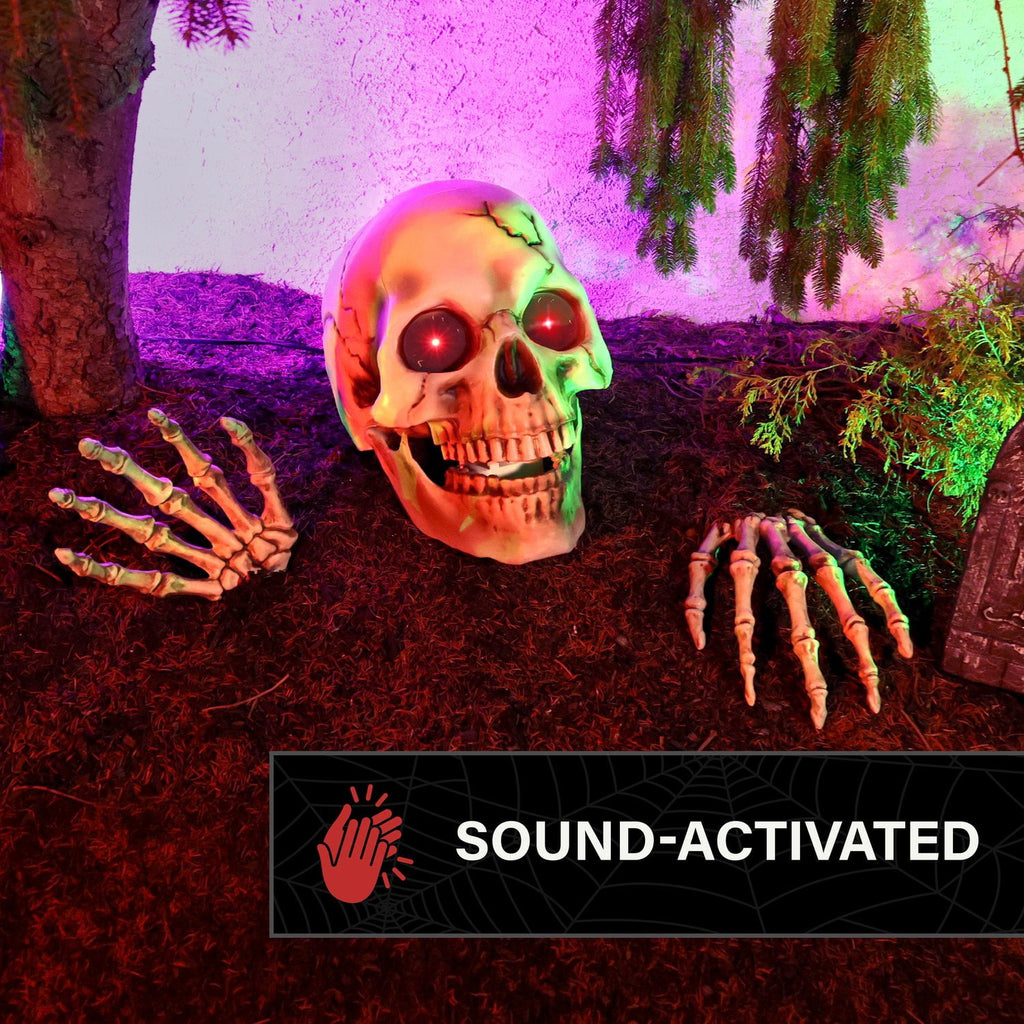 Haunted Hill Farm Halloween Decoration Giant Talking Skeleton with Hands Red 1.3-Ft.