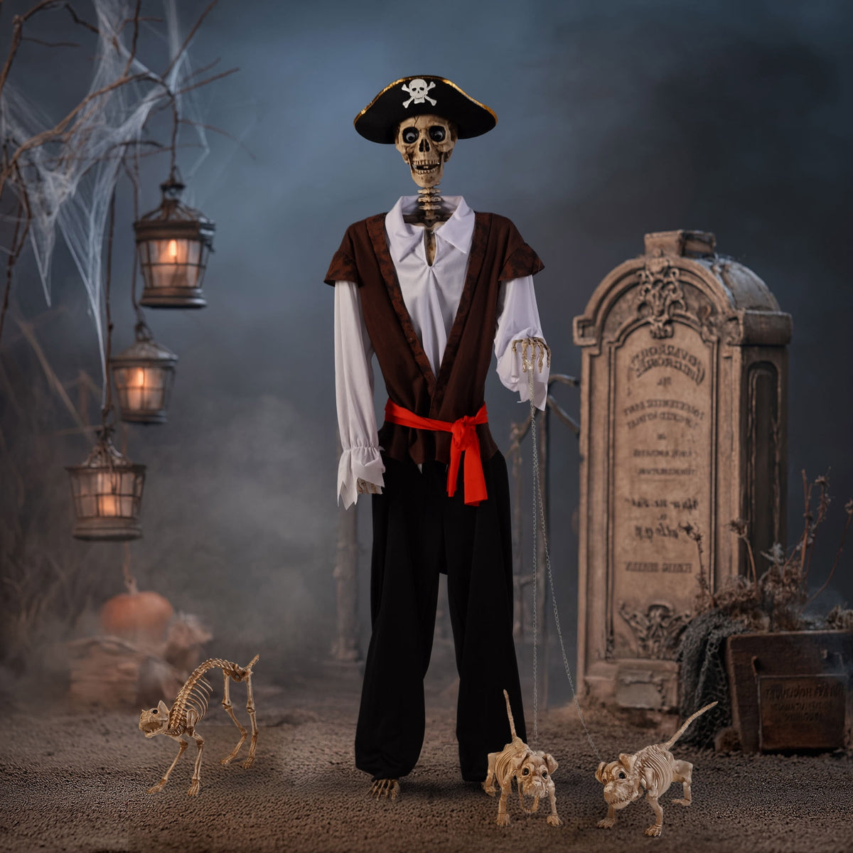 Yescom 5.6ft Halloween Pirate Captain Skeleton Life Size Human Bone Movable Joints Outdoor Decor 2026