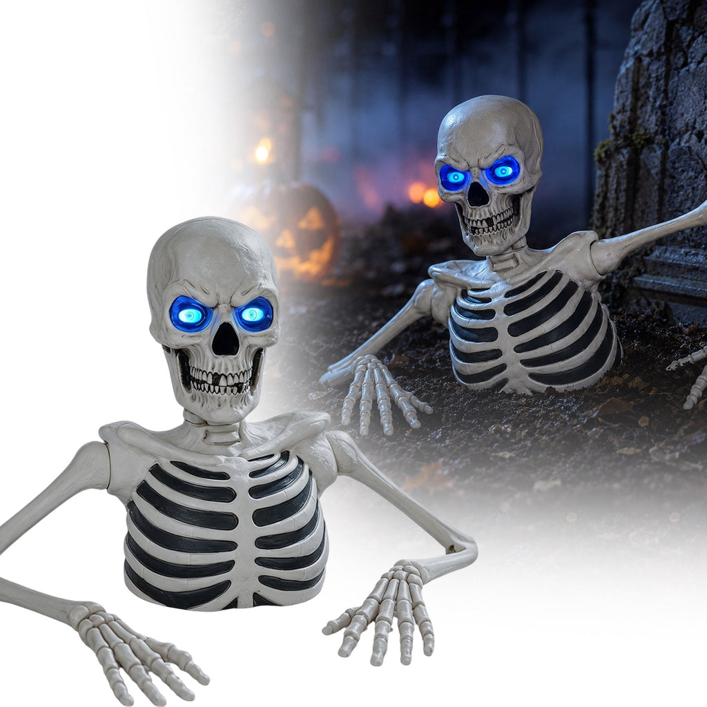 Ground Breaking Skeleton with LCD Eyes, Halloween Ground Breaking Dynamic Skeleton, Adjustable Joint Resin Halloween Decoration, Outdoor Static Cemetery Scene Layout Ornament