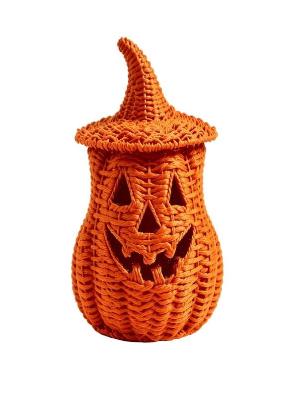 Lighted Halloween Table Centerpiece, Witch Hat Pumpkin Lamp, Black Woven Rattan Halloween Decor Indoor, Glowing Tabletop Decoration for Party Home