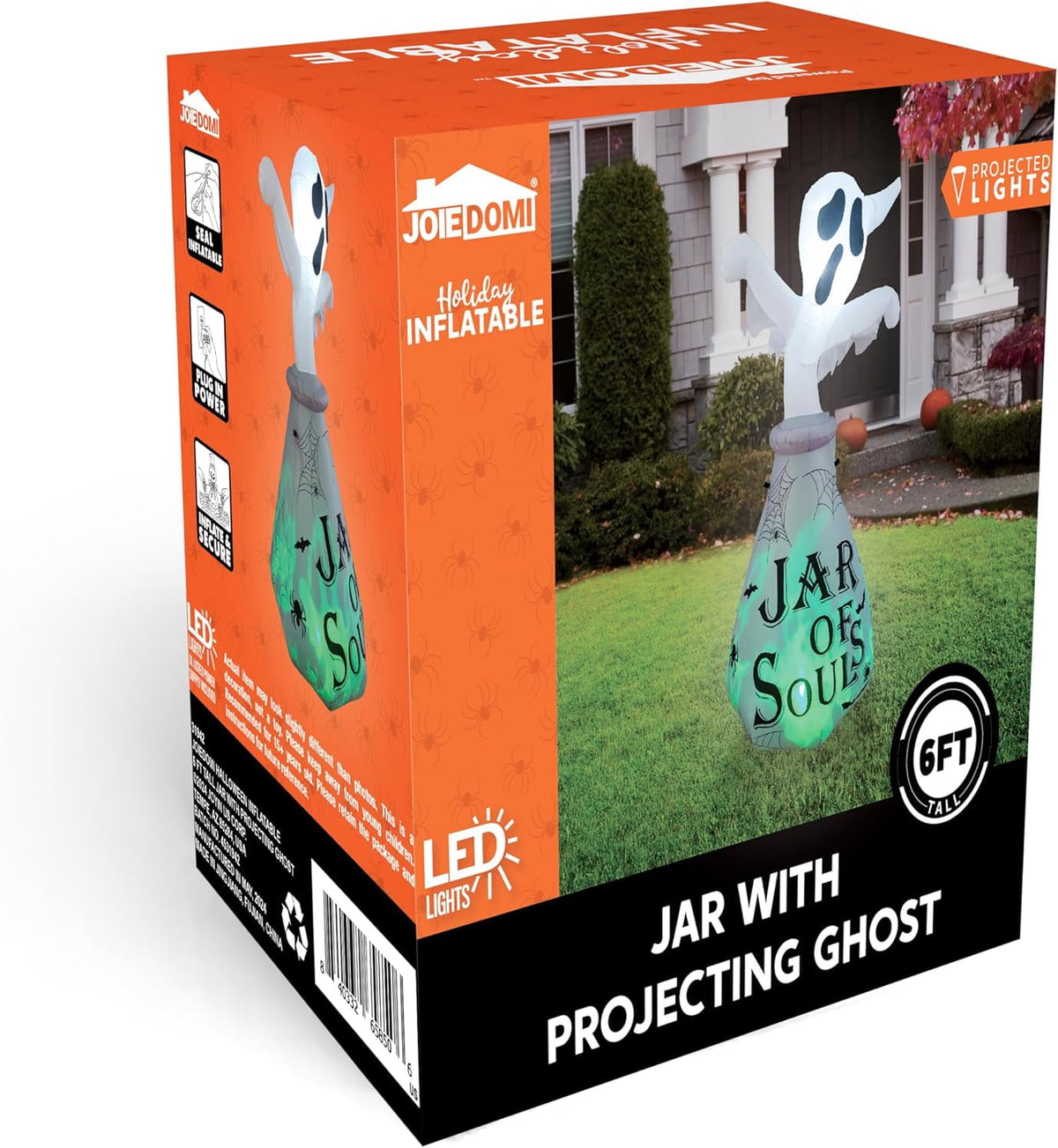 Joyfy 5 Ft Tall Halloween Inflatable Pumpkin,Blow Up Pumpkin with Projector Face and Music Lights,Outdoor Decorations for Yard,Garden,Lawn,Party
