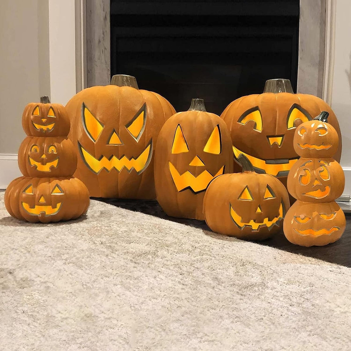 4Pack LED Lighted Jack O Lantern Indoor Outdoor Halloween Large Pumpkin Lantern Decoration