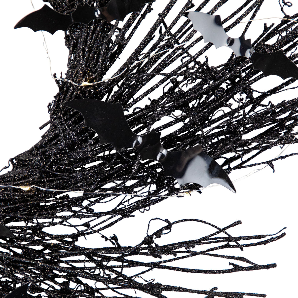 Northlight Lighted Halloween Twig Wreath with Bats - Warm White LED Lights - 22" - Black