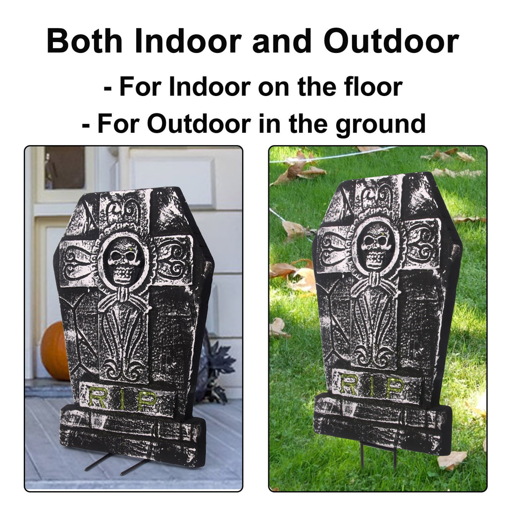 Halloween Foam RIP Graveyard Tombstones, 7Pack(3 x L-Size + 4 x XL-Size) Foam Tombstone for Halloween Party Outdoor Decorations
