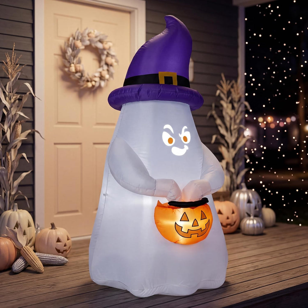 Joyfy 5 Ft Tall Halloween Inflatable Pumpkin,Blow Up Pumpkin with Projector Face and Music Lights,Outdoor Decorations for Yard,Garden,Lawn,Party