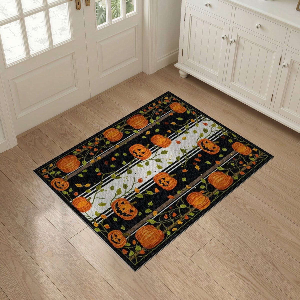 ODIKA Halloween Striped Pumpkin Ghost Farmhouse Welcome Fallc Door Pet Friendly & Kids Safe Play for Playroom, Bedroom, Reading Nook