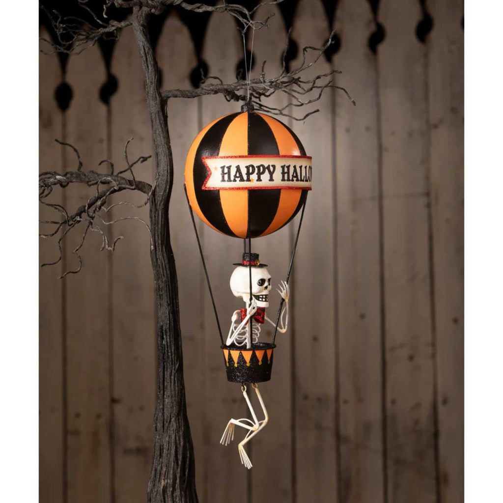 Bethany Lowe 13.50In Happy Halloween Balloon, Tin, Skeleton Hot Air Ka5406