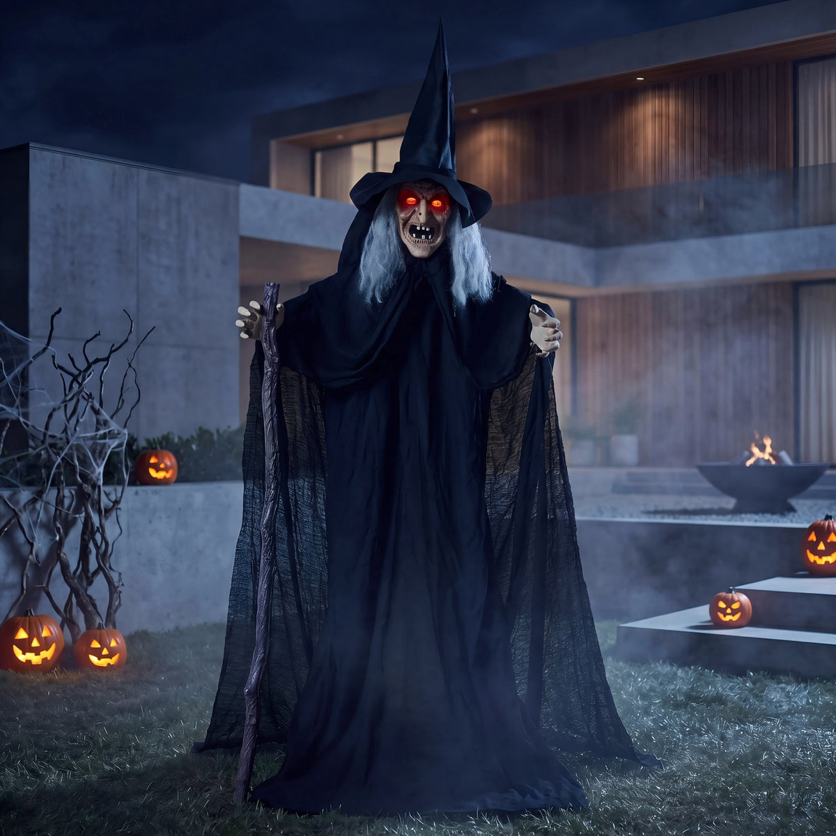 Joyfy 62"(5.17ft) Halloween Standing Hunchback Witch with Light, Animatronics Large Halloween Decorations Outdoor, Radar Motion Activated with Creepy Sound & Eyes and Moving Head for Yard Decor