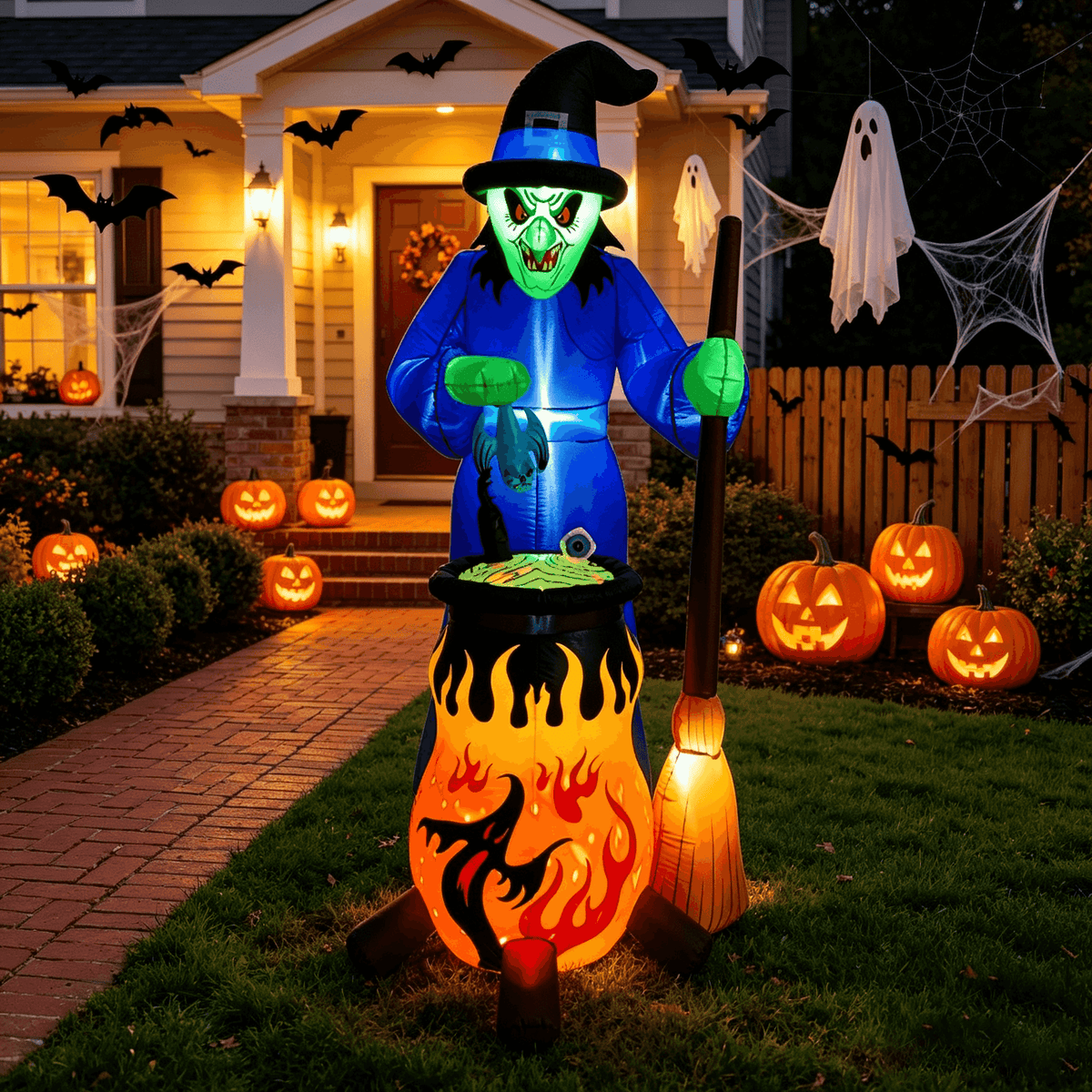 7.8 ft Halloween Inflatable Witch Outdoor Decoration, Blow-Up Witch with Built-in LED Lights, Halloween Yard Garden Lawn Holiday Party Decor