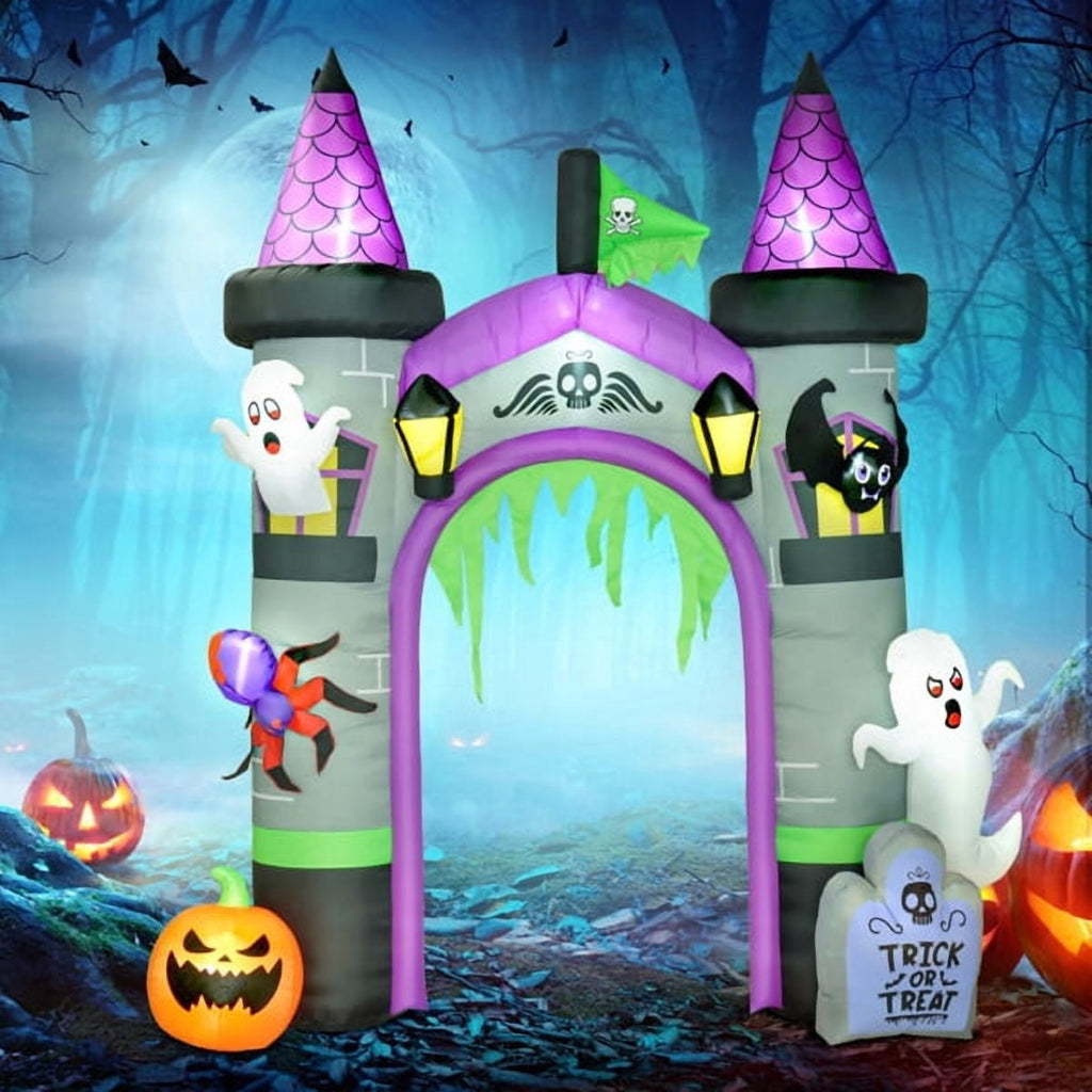141.7IN Inflatable Halloween Archway with Ghost Pumpkin Spider Bat LED Lights Yard Decor