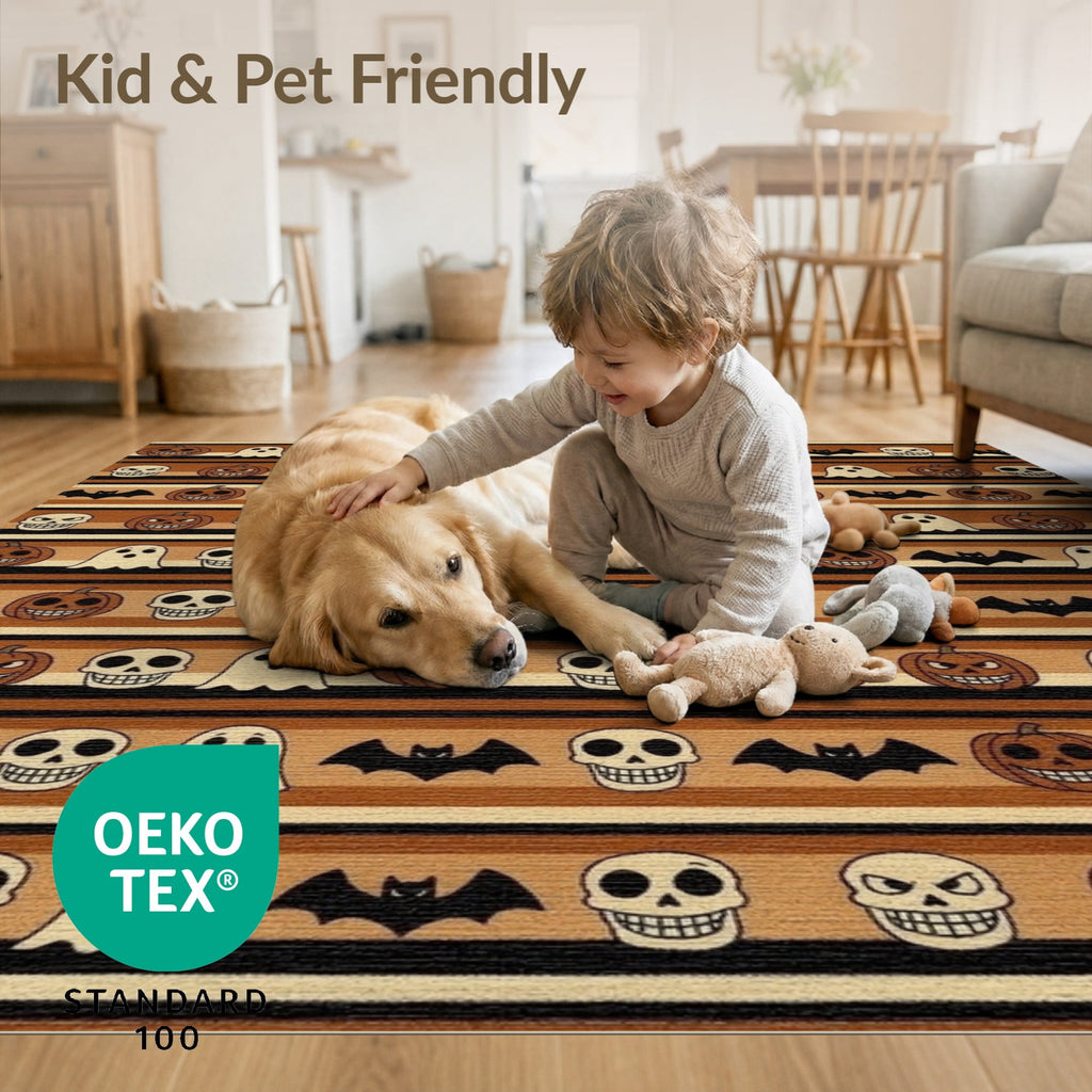 ODIKA 8'x10' Washable Area Rug Halloween Harvest Spirits Grinning Lantern Entrance Doormat Door for Living Room, Under Sectional, Family , Durable, Non-Slip
