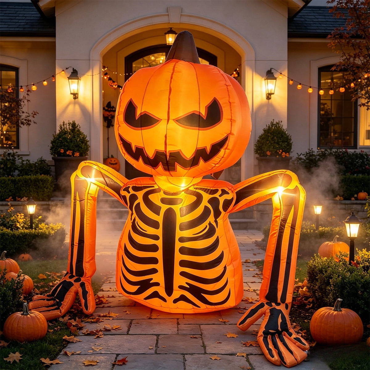 Diceymbol 6 Ft Lighted Halloween Inflatable Pumpkin Skeleton Decoration, Orange Jack O Lantern Skull Outdoor Yard Lawn Porch Halloween Decor