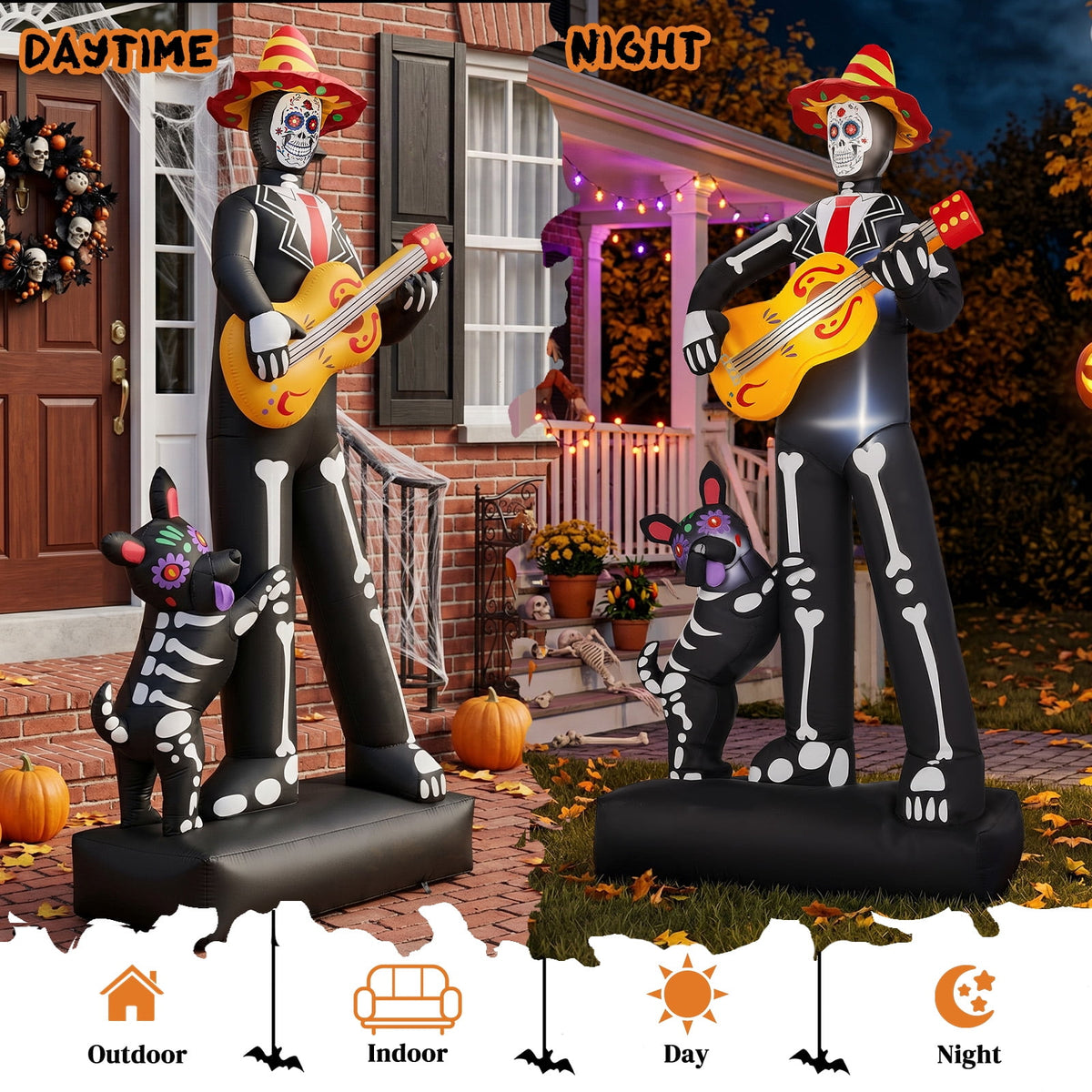 7.3ft Halloween Inflatable Ghost Musician with Puppet and 6 LED Lights
