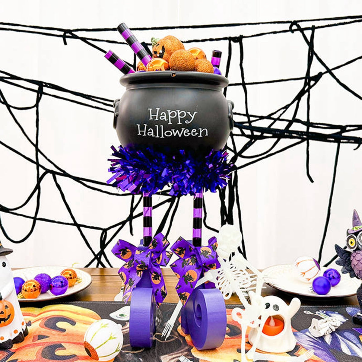 Witch Halloween Decorations Cauldron Halloween Decor Large Cauldron Halloween Decor with Glow Skeleton Indoor Halloween Table Decor Halloween Party Decor Spooky Halloween Bucket