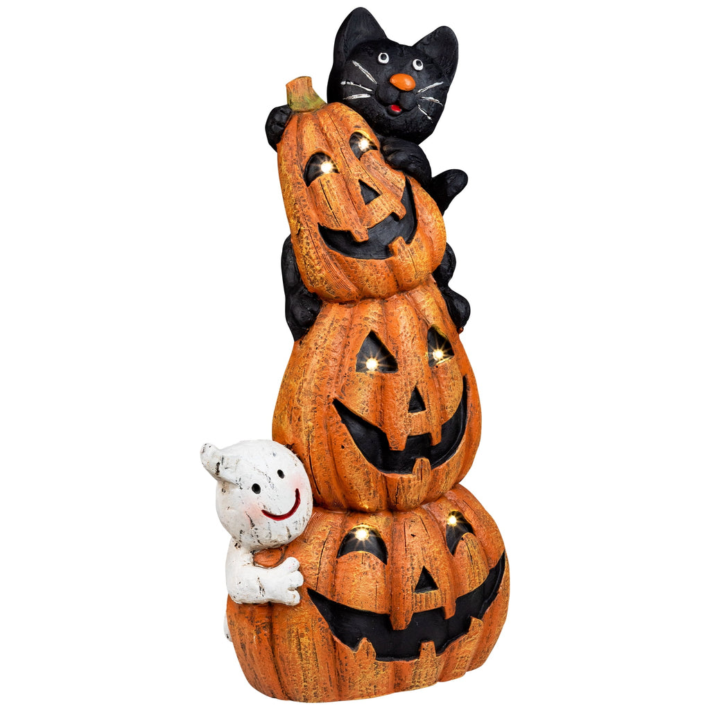 Northlight Lighted Stacked Jack-O-Lanterns with Ghost and Black Cat Halloween Decoration - 20" - LED