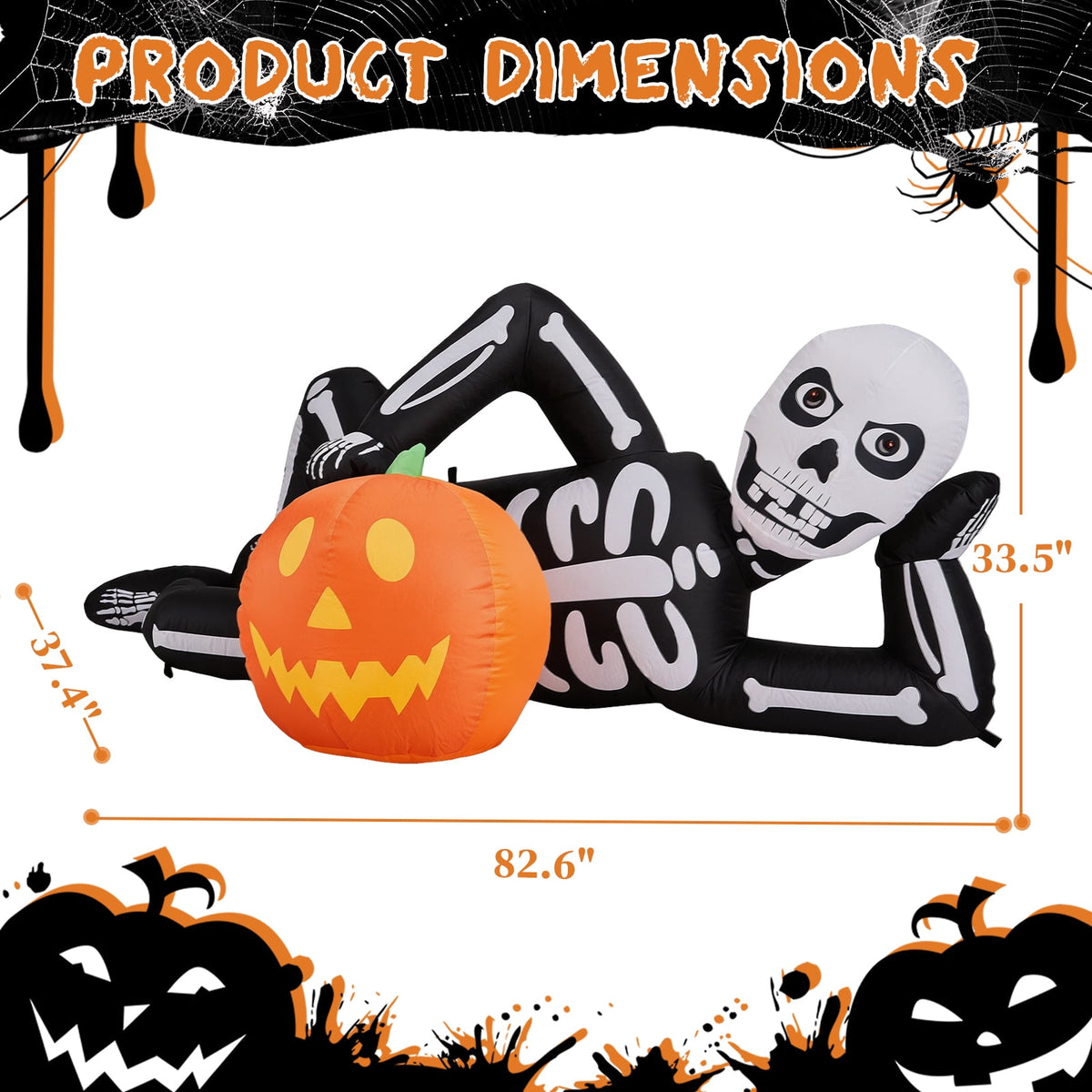 7ft Inflatable Halloween Lying Skeleton with 7 LED Lights Black and White Decor for Lawn