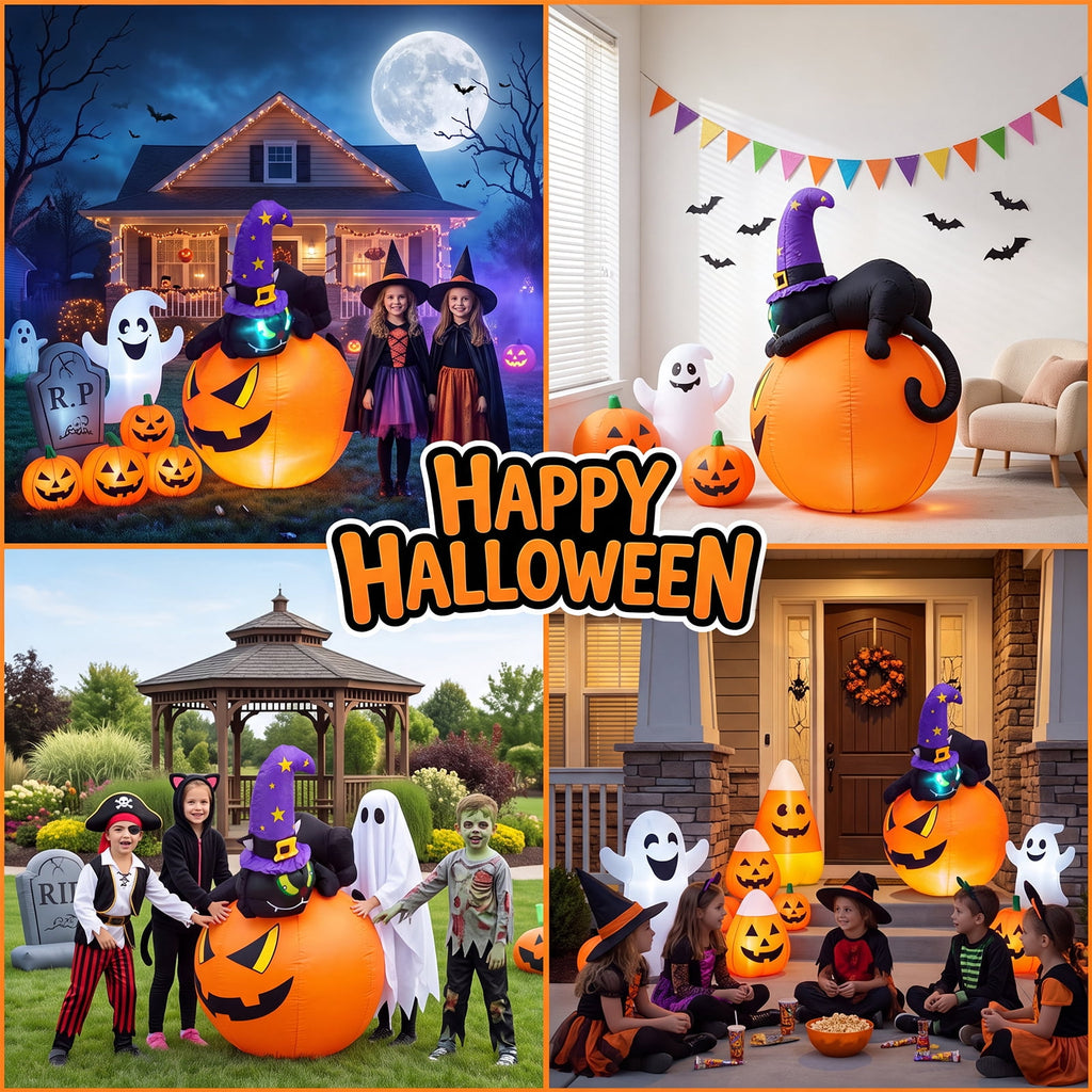 VETPW 10FT Large Halloween Inflatable Archway Decoration, Halloween Blow Up Lighted Archway with Ghost & Black Cat & Cornucopia, Trick & Treat Yard Garden Patio Lawn Outside Decor