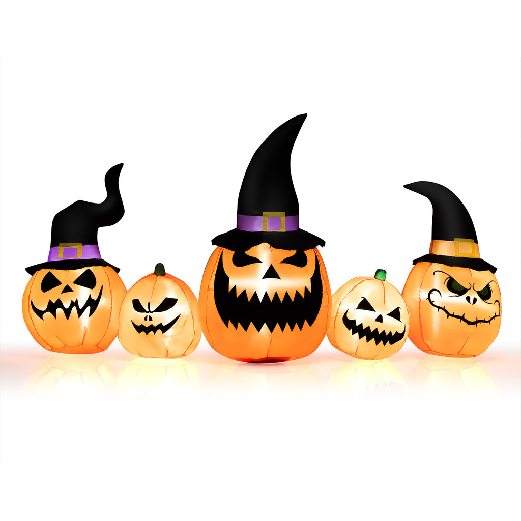Costway 8 Ft Tall Inflatable Pumpkin Family Waterproof Halloween Yard Decoration w/LED Lights