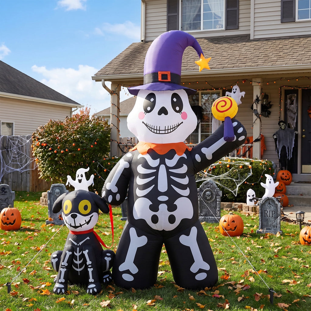 Ayieyill Halloween Inflatables Decorations Skeleton and Dog, Halloween Blow ups Yard Decorations Outdoor for Garden Lawn