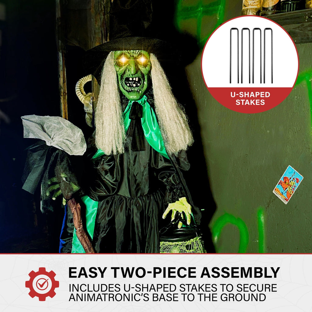 Haunted Hill Farm 6.0-Ft. Touch-Activated Mounted Flying Witch Halloween Animatronic