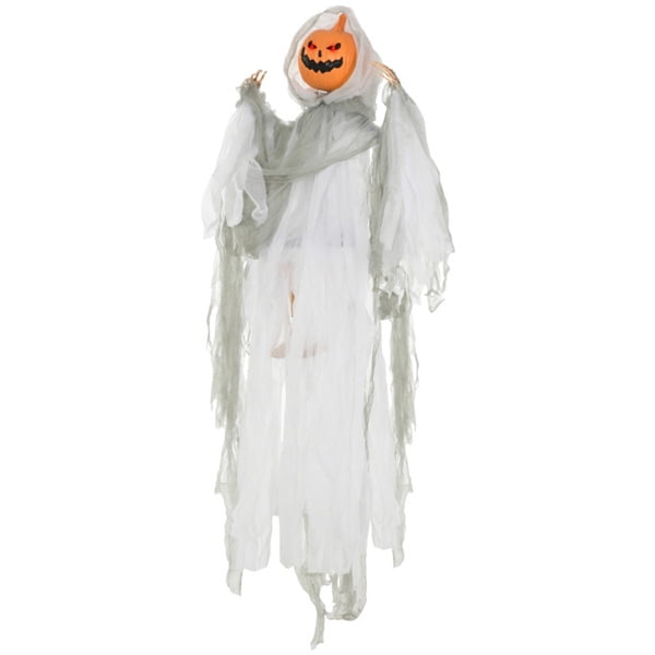 3.9FT Animated Halloween Pumpkin Ghost Prop Sound Activated with Red Glowing Eyes