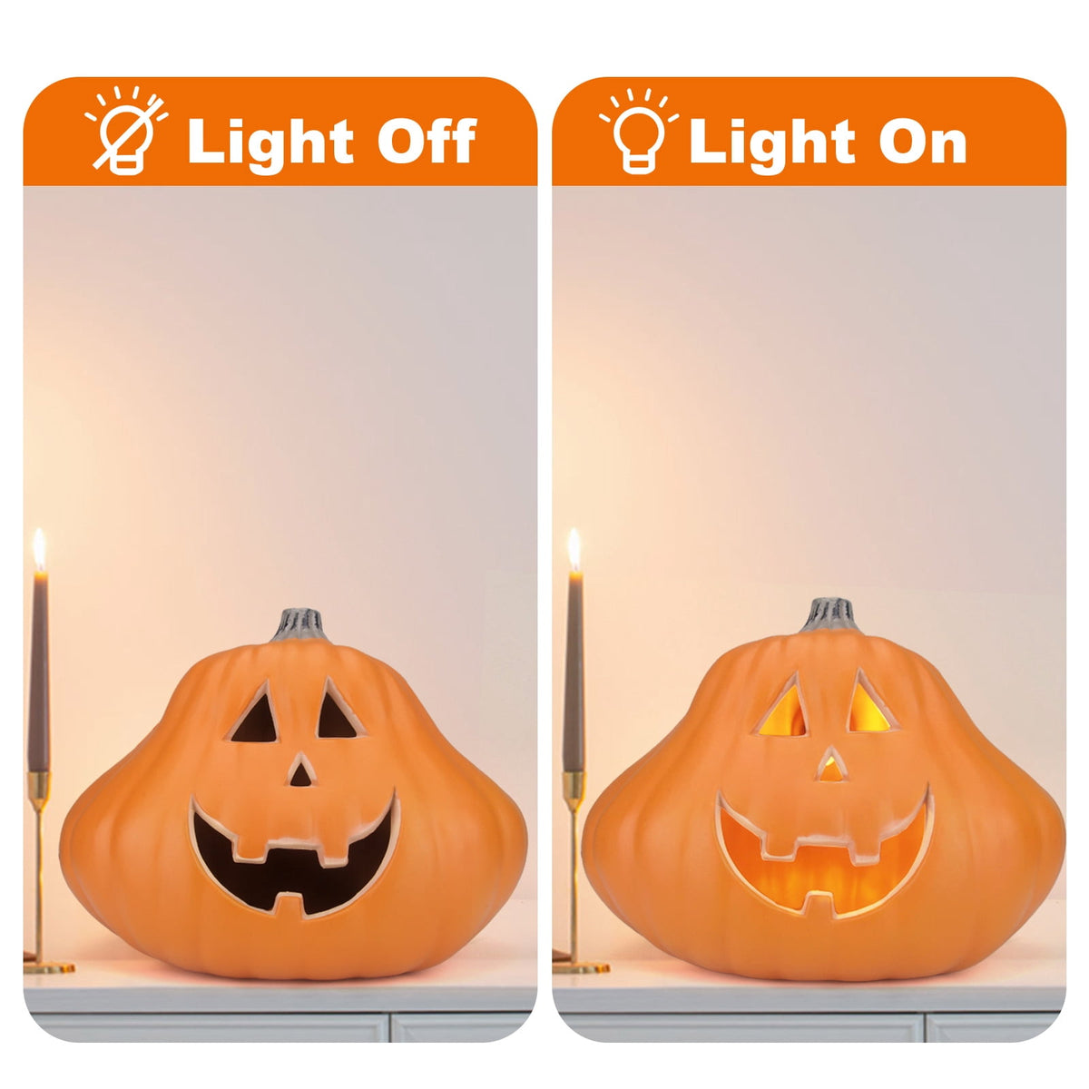 21in+12in LED Light Up Jack O Lantern Halloween Pumpkin Lights Indoor/Outdoor Holiday Festival Garden Patio Front Door Decor