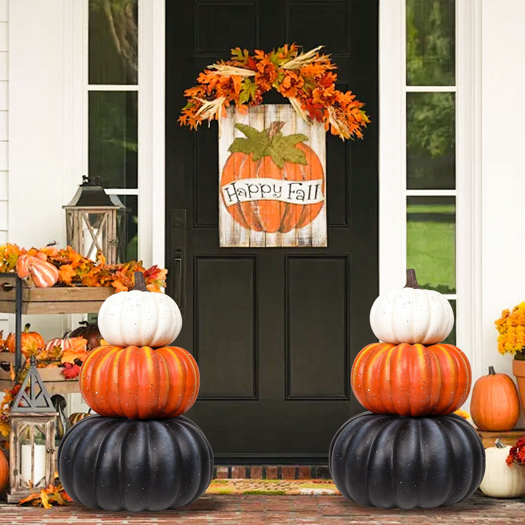 Large 3 - Tiered Colorful Pumpkin Stack Decor: Thanksgiving,Fall & Halloween Outdoor/Indoor Display,Pumpkin Harvest Decoration 1PC
