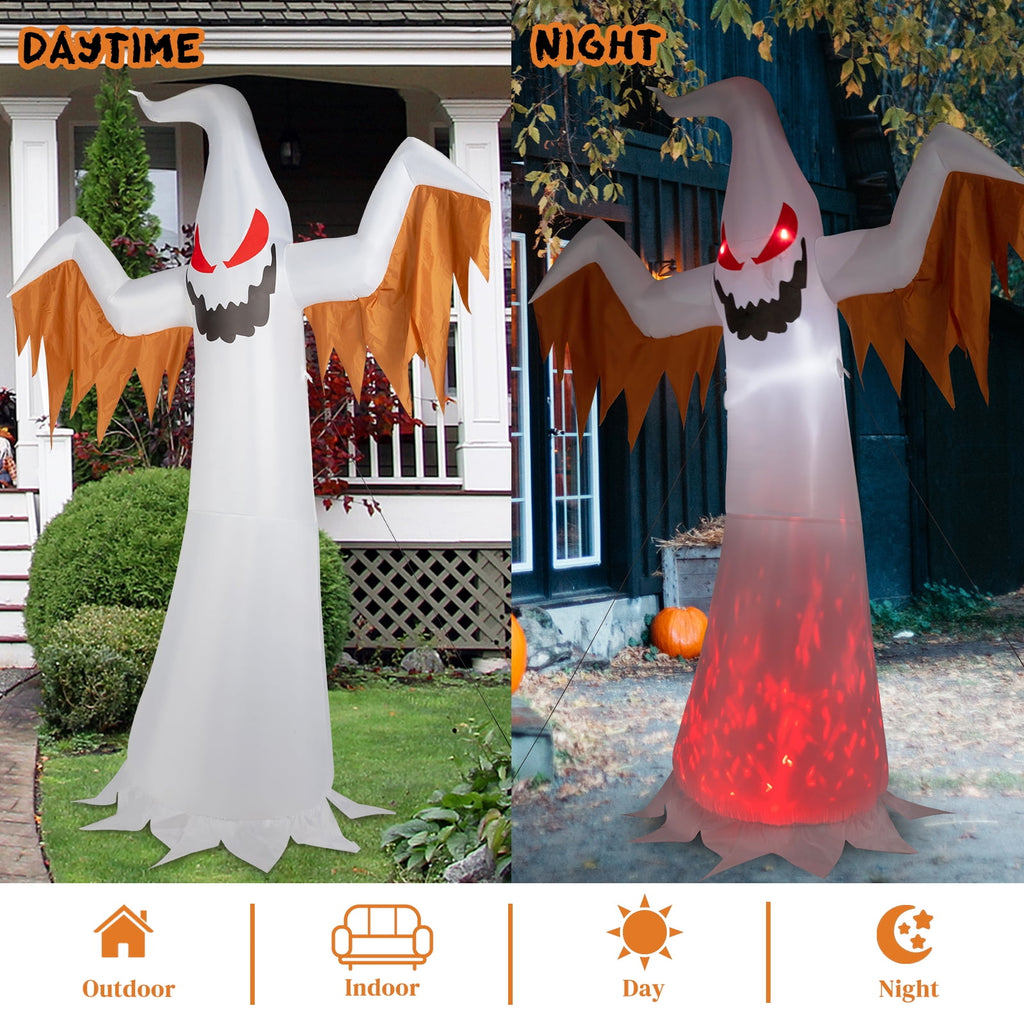 12ft Halloween Inflatable Scary Ghost with Flames and Flashing Red Eyes