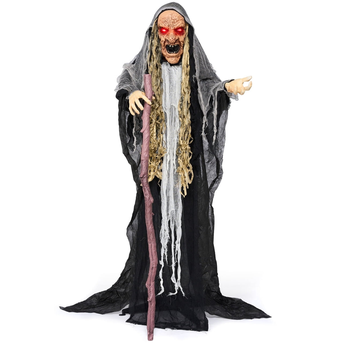 Joyfy 62"(5.17ft) Halloween Standing Hunchback Witch with Light, Animatronics Large Halloween Decorations Outdoor, Radar Motion Activated with Creepy Sound & Eyes and Moving Head for Yard Decor