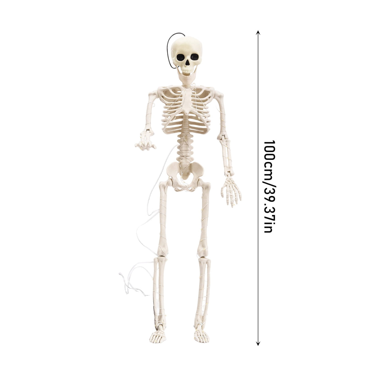 Halloween Light-Up Hanging Skeleton with Warm LED String Lights, 40" Glowing Full Body Plastic Skeleton Ornament with Movable Joints, Indoor Outdoor Halloween Porch Wall Party Decor