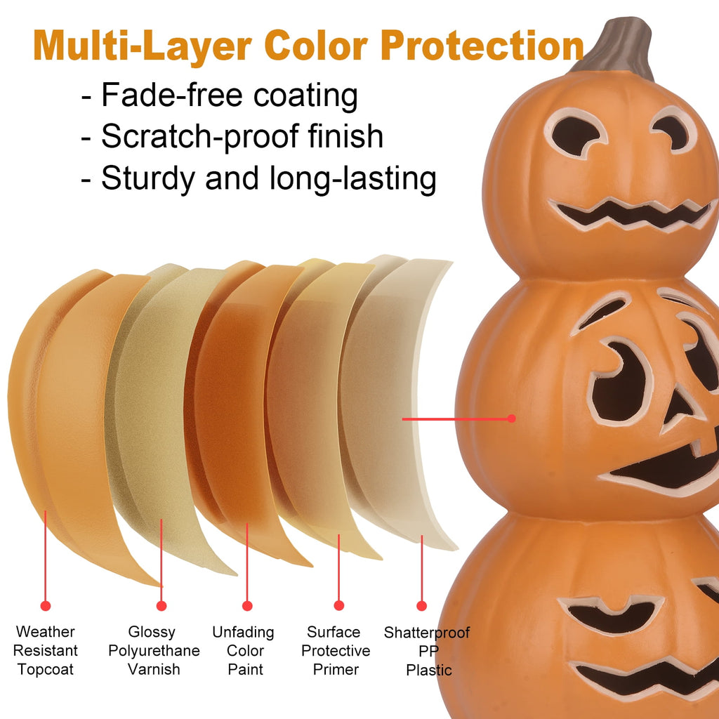 Gamexcel 21" LED Light-Up Jack O Lantern, Pre-lit Halloween Plastic Pumpkin Lights for Indoor/Outdoor Decoration - Angry Face