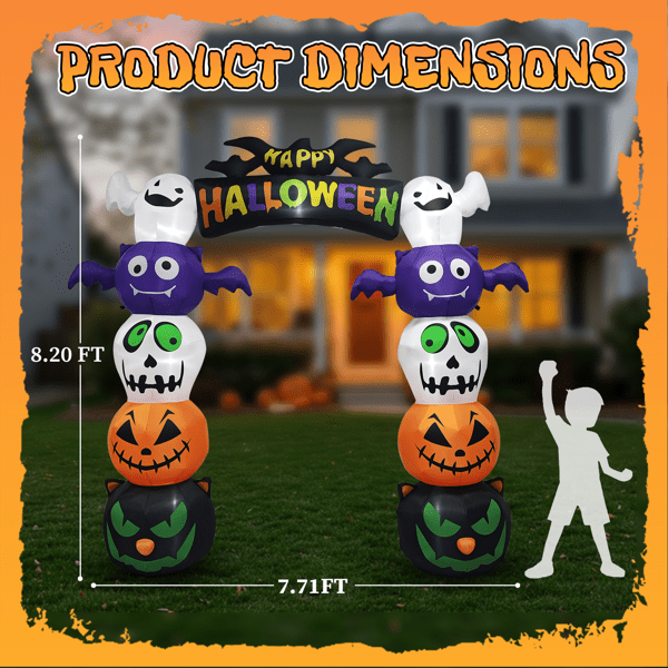COTINSE 8.2FT Halloween Decorations Inflatable Pumpkin Archway with 7 LED Lights, Blow Up Outdoor Yard Decor & Party Supplies