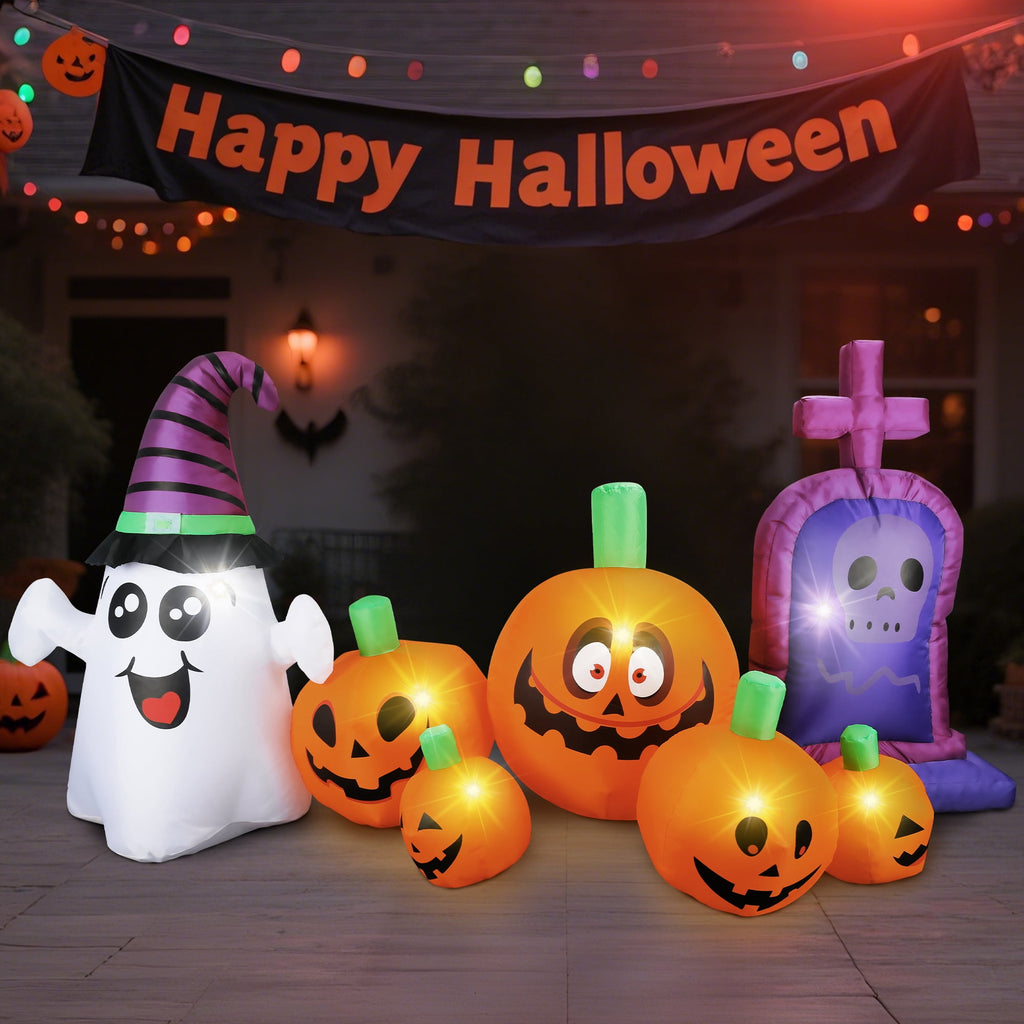 MAGOTAN 6 FT Halloween Inflatable Pumpkin Halloween Inflatable Pumpkins and Cat Outdoor Yard Decoration Build-in 7 LED White Lights