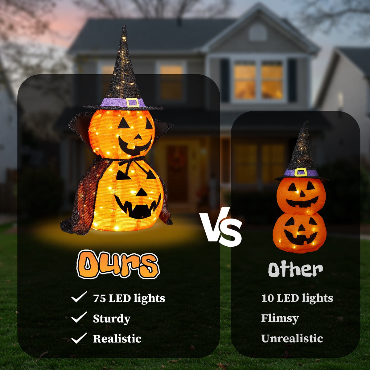 Yescom 5ft Halloween Pumpkins,Stacked Foldable,Jack O Lantern,LED Lights Party Outdoor Decorations 2026
