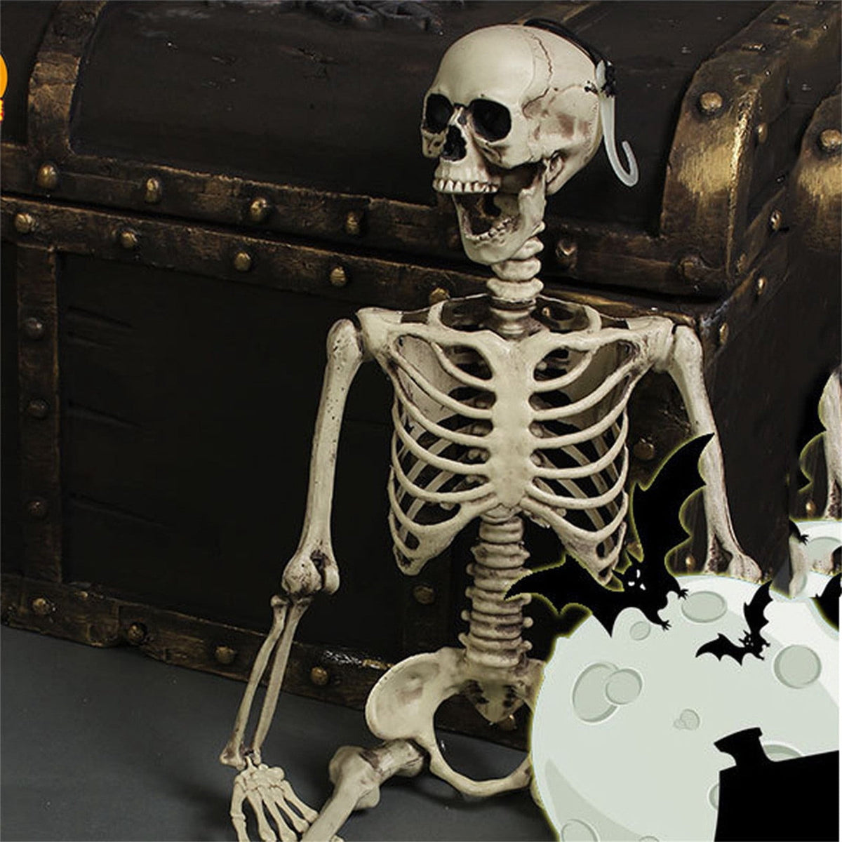 MInHoues Halloween Human Skeleton Decoration, Poseable Full Body Skeleton Prop for Haunted House, Realistic Bone Decor for Party Yard Scene, Durable Plastic Life-Size Spooky Figurine