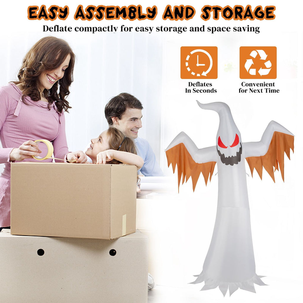 12FT Inflatable Scary Ghost with Flames and Flashing Red Eyes LED Lights for Halloween Yard Decor